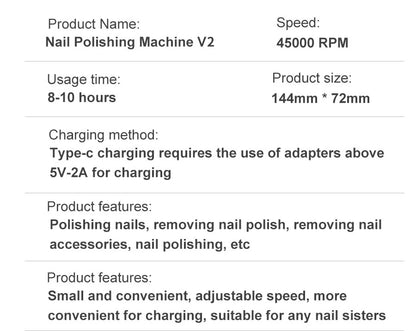 Professional 45000RPM Electric Portable Nail Drill Machine Rechargeable Low Noise Nail Sander File for Manicure Salon Tool