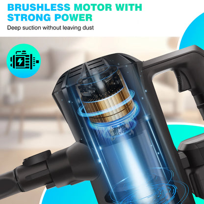 Cordless Vacuum Cleaner,Wall Hanging Stick Vacuum Cleaner 17KPA Pet Hoover Vacuum Cleaner with Tangle-Free Brush,3000mAh Battery