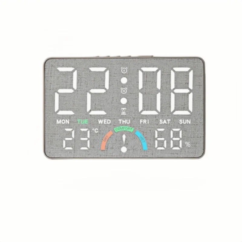 Digital Alarm Clock TEMP Humidity Week Comfort Level Dual Alarm Snooze Table Clock 12/24H Timer Auto Dimmable LED Wall Clock