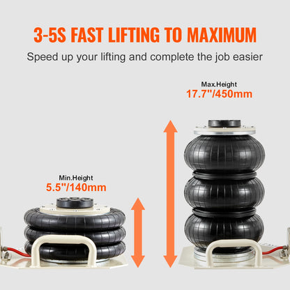 SucceBuy Air Jack 3 Ton Double Bag Air Jack Air Bag Jack Lift Up 3-5 s Fast Lifting Pneumatic Jack for Cars with Short Handle