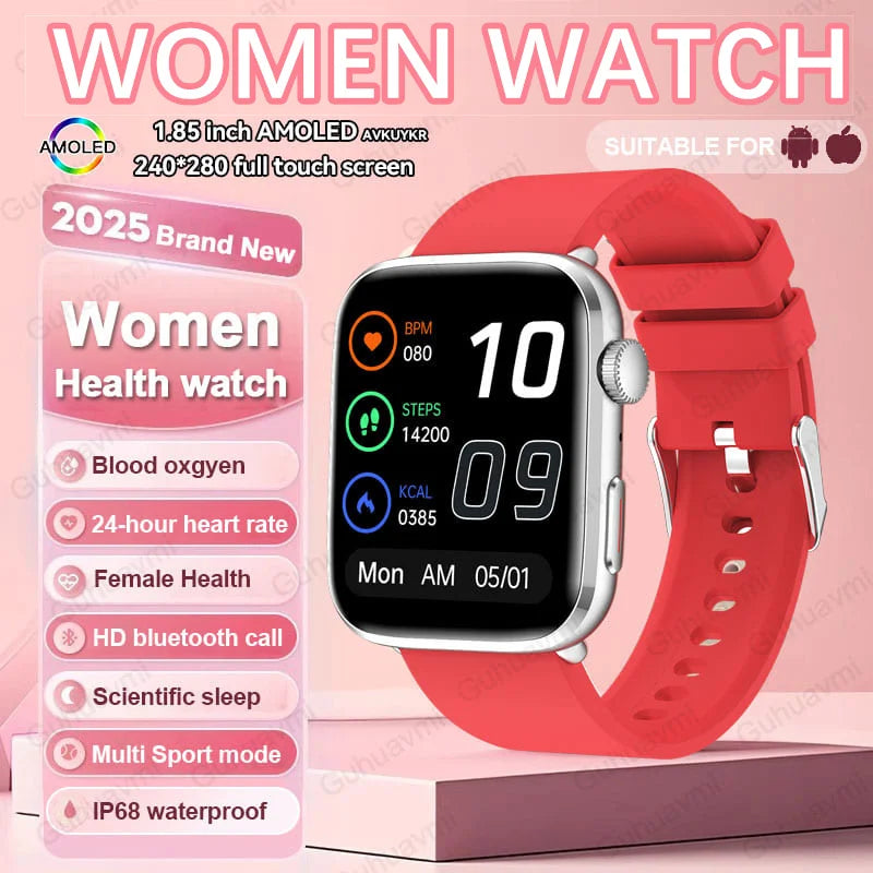 2025New NFC Smat Watch Women 1.85-inch Blood Pressure Heart Rate Bluetooth Call Female Health Smarwatches Ladies For Android IOS