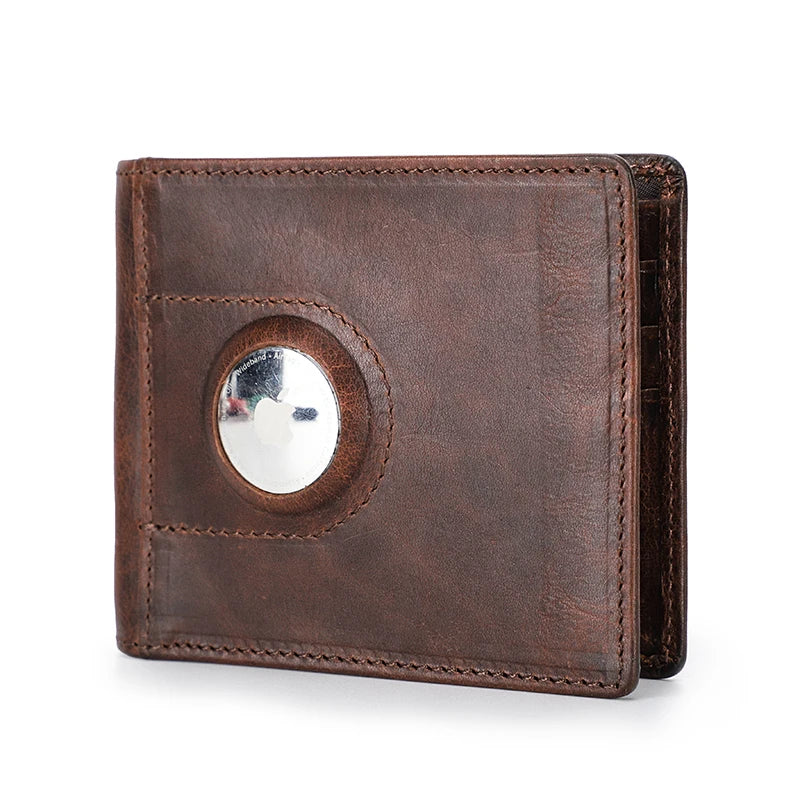 CONTACT'S Genuine Leather Men Slim Wallet RFID Casual Money Clip Male Wallets Airtag Holder Credit Card Small Purse Coin Pocket