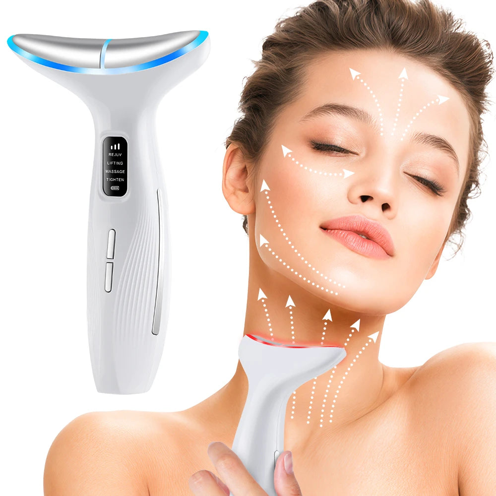 UK Stock LED Neck Beauty Device EMS Facial Lifting Firming Massage Beauty Skin Care Vibration Facial Massage Double Chin Remover