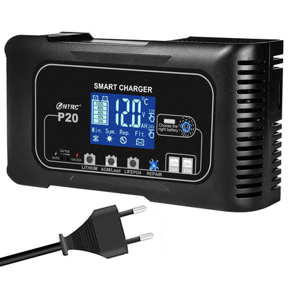 HTRC 20A 12V-24V P20 Battery Charger for Smart Car Battery Charger Repair Auto Moto Lead Acid AGM GEL PB Lithium LiFePo4 Battery