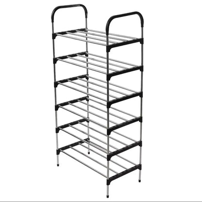 Minimalist Tiered Shoe Rack 60x30x110cm Space-Saving Floor Stand, Ventilated Metal Frame, Easy Assembly, Durable Shoe Organize