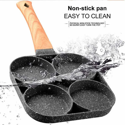 1/2Pcs 4-Hole Omelet Frying Pot Pan with Wooden Handle Frying Grill Non-stick Egg Pancake Steak Pan Cooking Egg Breakfast Maker