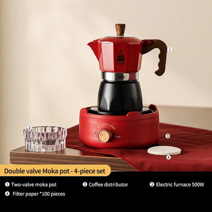 Bincoo Double Valve Coffee Moka Pot Espresso Machine Electric Stove Brewed Coffee Italian Home Outdoor Barista Accessories 220V