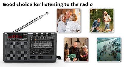 XHDATA D-368/ D-328 Portable Radio FM1-2/AM/SW 12 Band MP3 Player Bluetooth/TF Card With Headphone Jack For Elder Easy Use