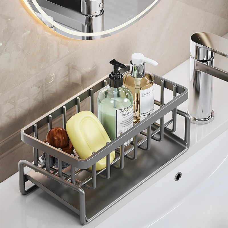 1 Pcs Kitchen Space Aluminum Sink Drain Rack Sponge Storage Faucet Holder Soap Drainer Shelf Basket Organizer Bathroom Accessories