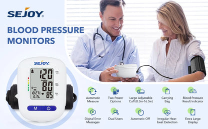 Sejoy DBP Blood Pressure Monitor Upper Arm Automatic BP Cuff Machine with LED Display for Home Use Health Care