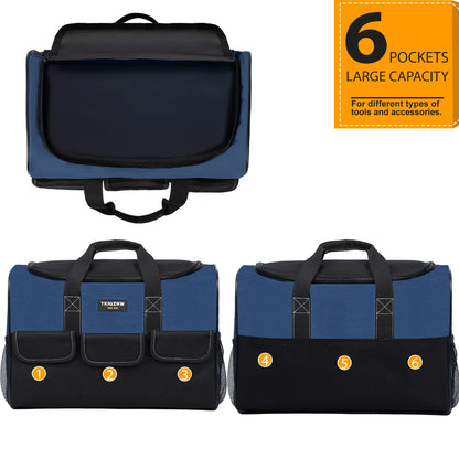 TKIGZNW T009-17 Inch Tool Bag, Large Tool Bag with 6 Exterior Pockets Electrician Tool Bag, for DIY Enthusiasts and Craftsmen