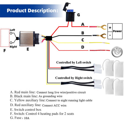 Car Seat Heater Kit Fit 2 Seats 12V Universal Carbon Fiber Heating Pads 2 Dial 5 Level Dual Control Switch System Winter Warmer