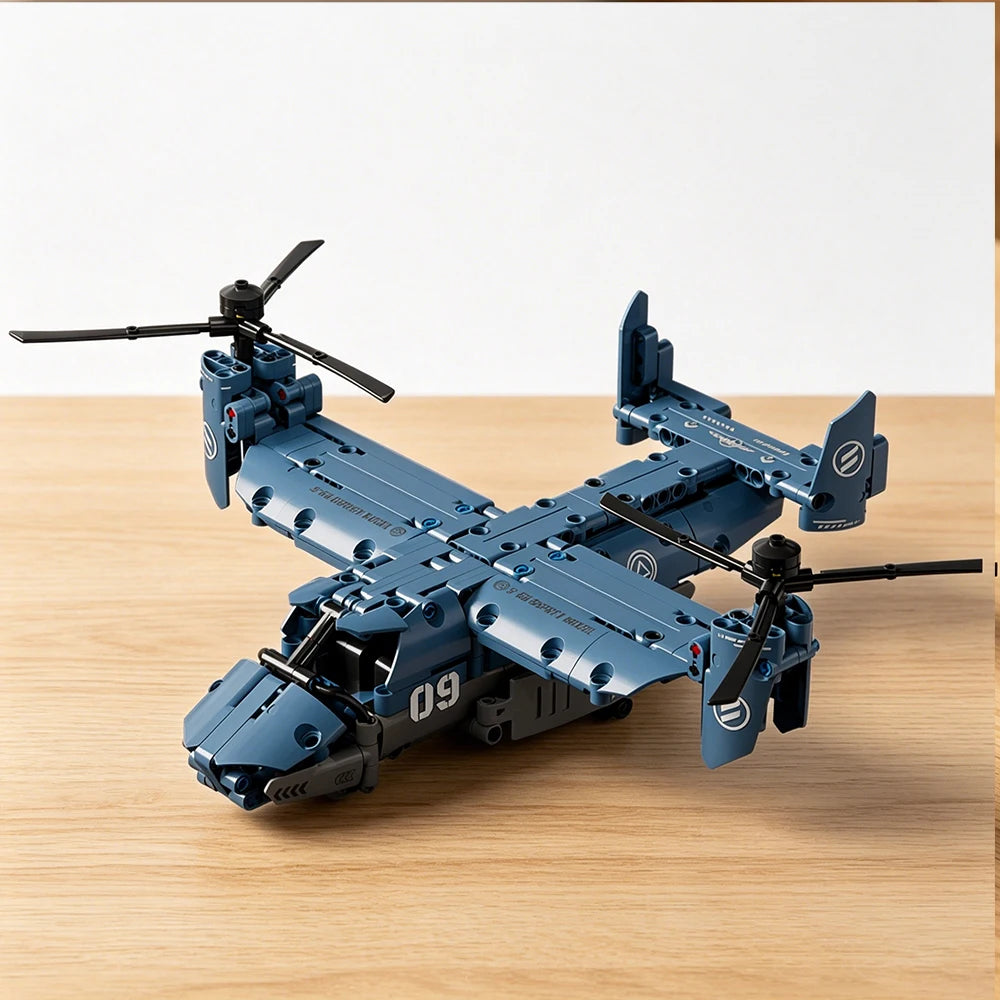Military V-22 Osprey Tiltrotor Building Block Set Large High-Simulation Pulley Aircraft Model Propeller DIY Building Blocks