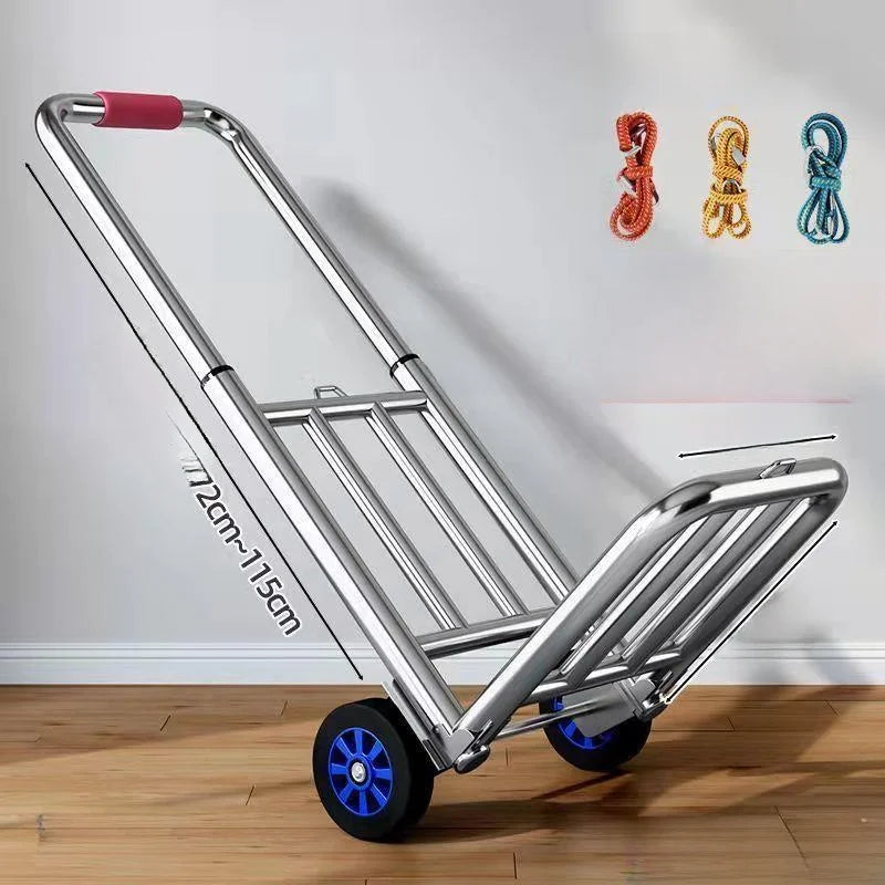 Foldable Stainl Steel Hand-Pulled op Cart for Lage Transport Double Trailer Small Goods Trolley Pu Cart Water
