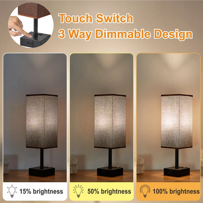 Bedside Lamp Touch Control Table Lamp with USB A+C Charging Ports 3-Way Dimmable Desk Lamps with Fabric Shade for Bedroom 2025
