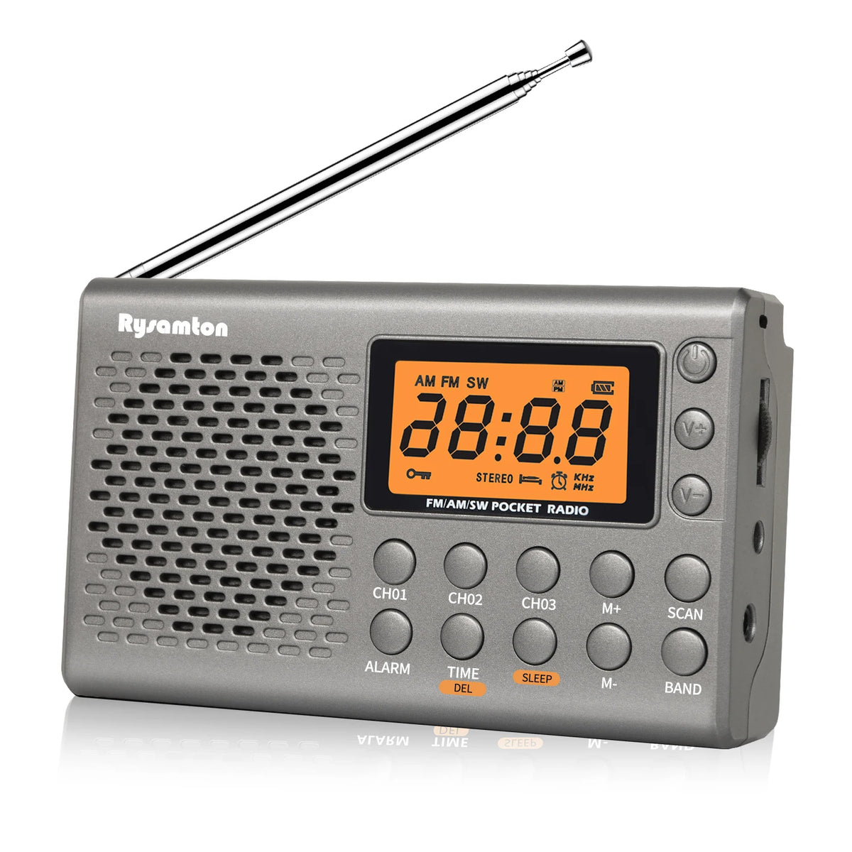 Rysamton Portable AM/FM Shortwave Radio Big Digital Display With Sleep Timer and Alarm Clock Function, Battery Operated Radios