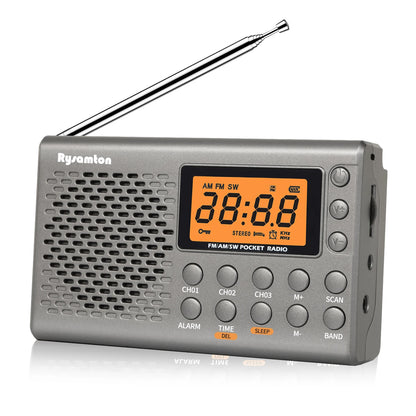 Rysamton Portable AM/FM Shortwave Radio Big Digital Display With Sleep Timer and Alarm Clock Function, Battery Operated Radios