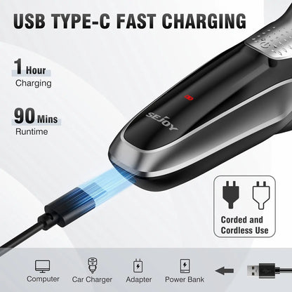 SEJOY Electric Shavers for Men Cordless Razor Hair Trimmer Waterproof IPX7 Travel Hairber Shaving Machine Home Appliances