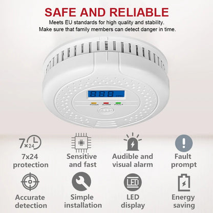 2025 New Version Carbon Monoxide Detector Alarm Sensor 85dB Sound Warning LCD Digital Display Home Security CO Poisoning Siren