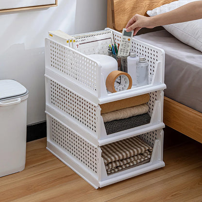 【Breeins】Foldable Stackable Drawer Storage Basket Wardrobe Storage Organiser Stackable Plastic Storage Basket Cupboard