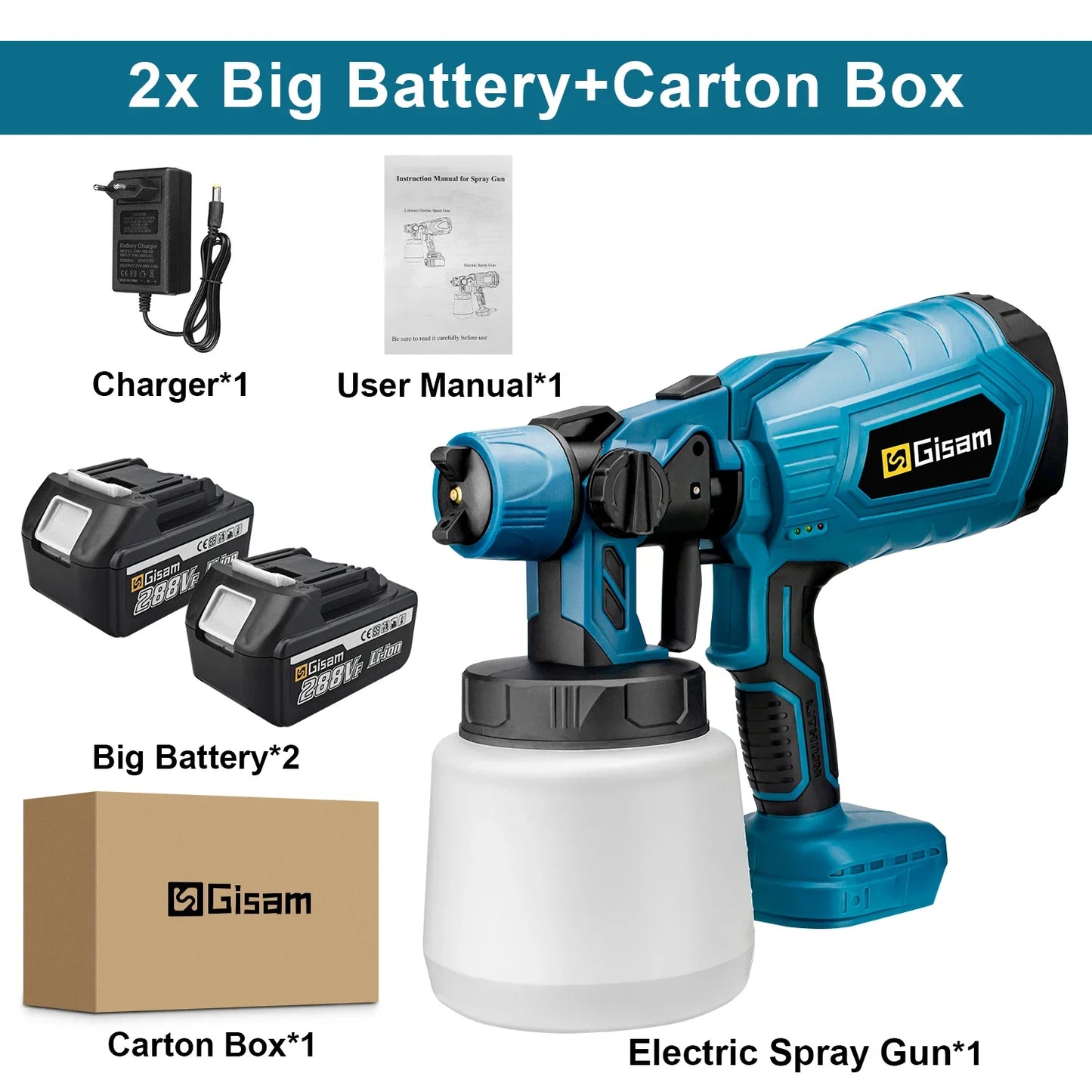 Gisam 1000ML Electric Spray Gun Home Cordless Paint Sprayer HVLP Auto Furniture Steel Coating Airbrush For Makita 18V Battery Pi