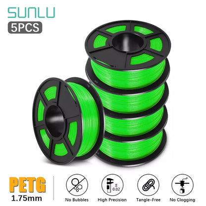SUNLU 5Roll PETG/PETG Clear Filament 1.75 ±0.02mm 1kg Spool (2.2lbs) High Toughness Neatly Wound Filament Fit Most FDM Printer
