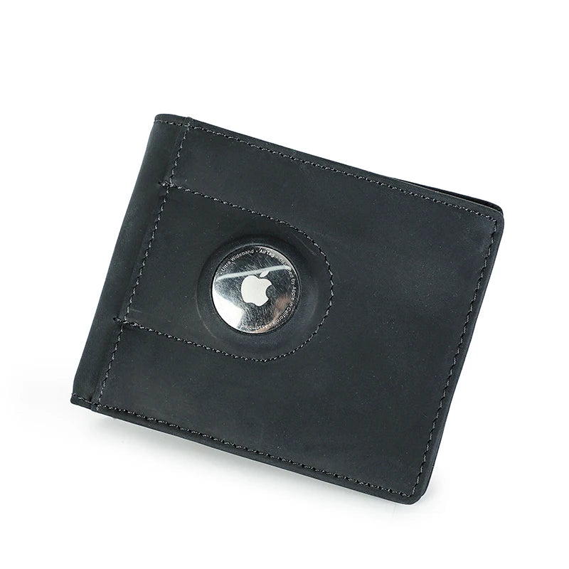 CONTACT'S Genuine Leather Men Slim Wallet RFID Casual Money Clip Male Wallets Airtag Holder Credit Card Small Purse Coin Pocket
