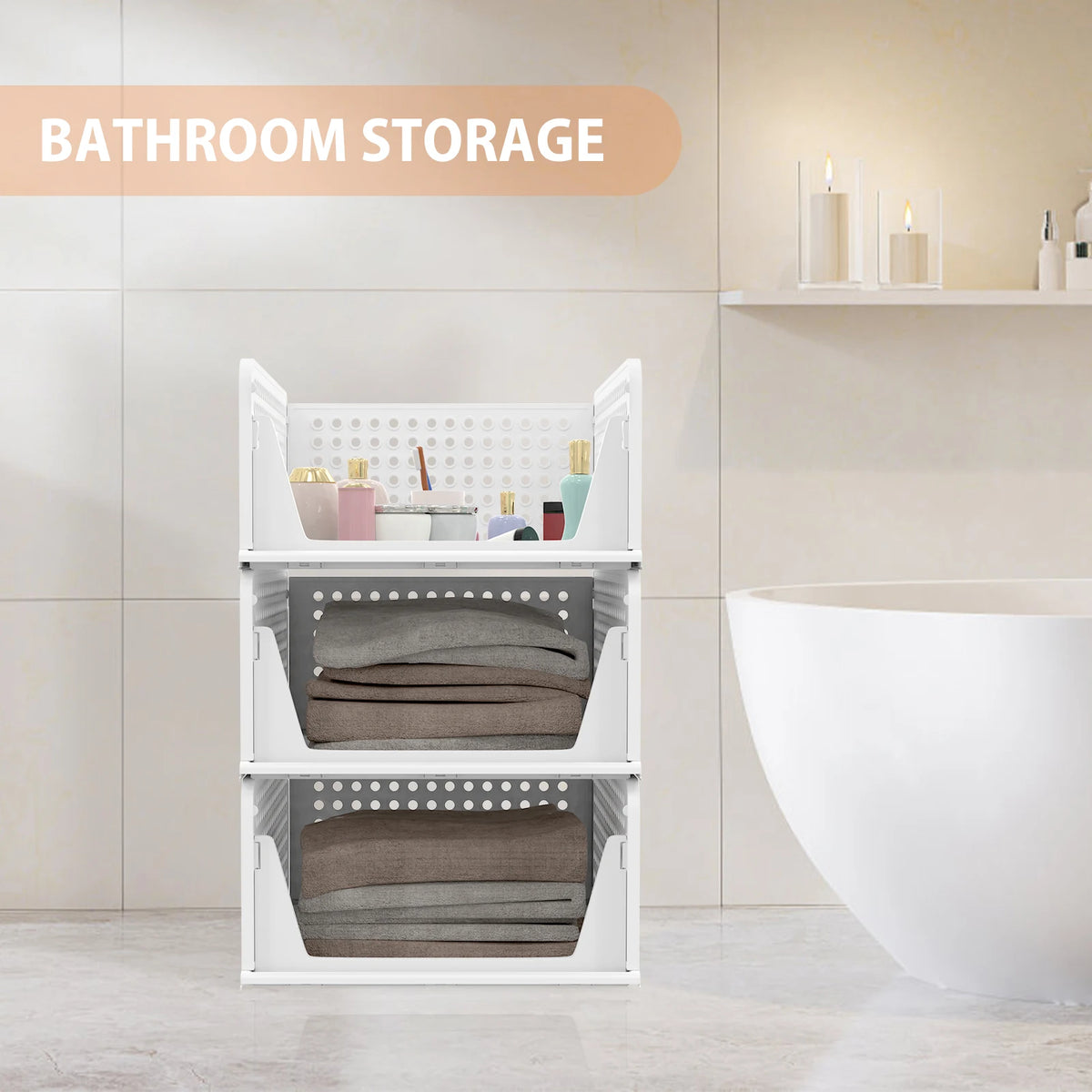Wardrobe Storage Organiser, 4 Pack Stackable Storage Boxes Clothes Storage,Cupboard Storage Organiser, Under Sink Storage