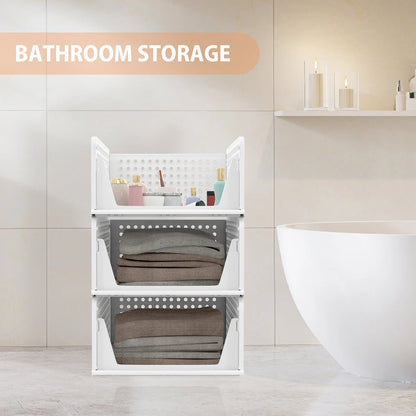 Wardrobe Storage Organiser, 4 Pack Stackable Storage Boxes Clothes Storage,Cupboard Storage Organiser, Under Sink Storage