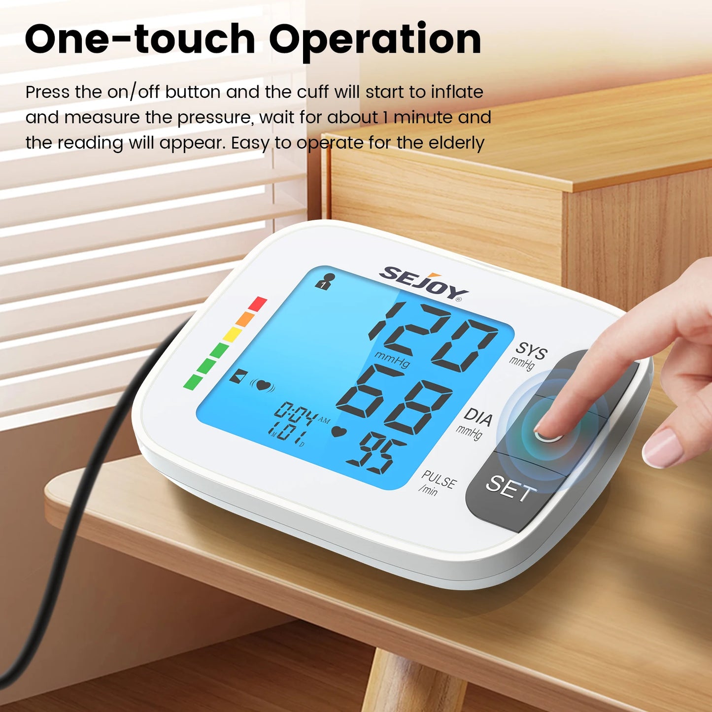 Sejoy DBP Blood Pressure Monitor Upper Arm Automatic BP Cuff Machine with LED Display for Home Use Health Care