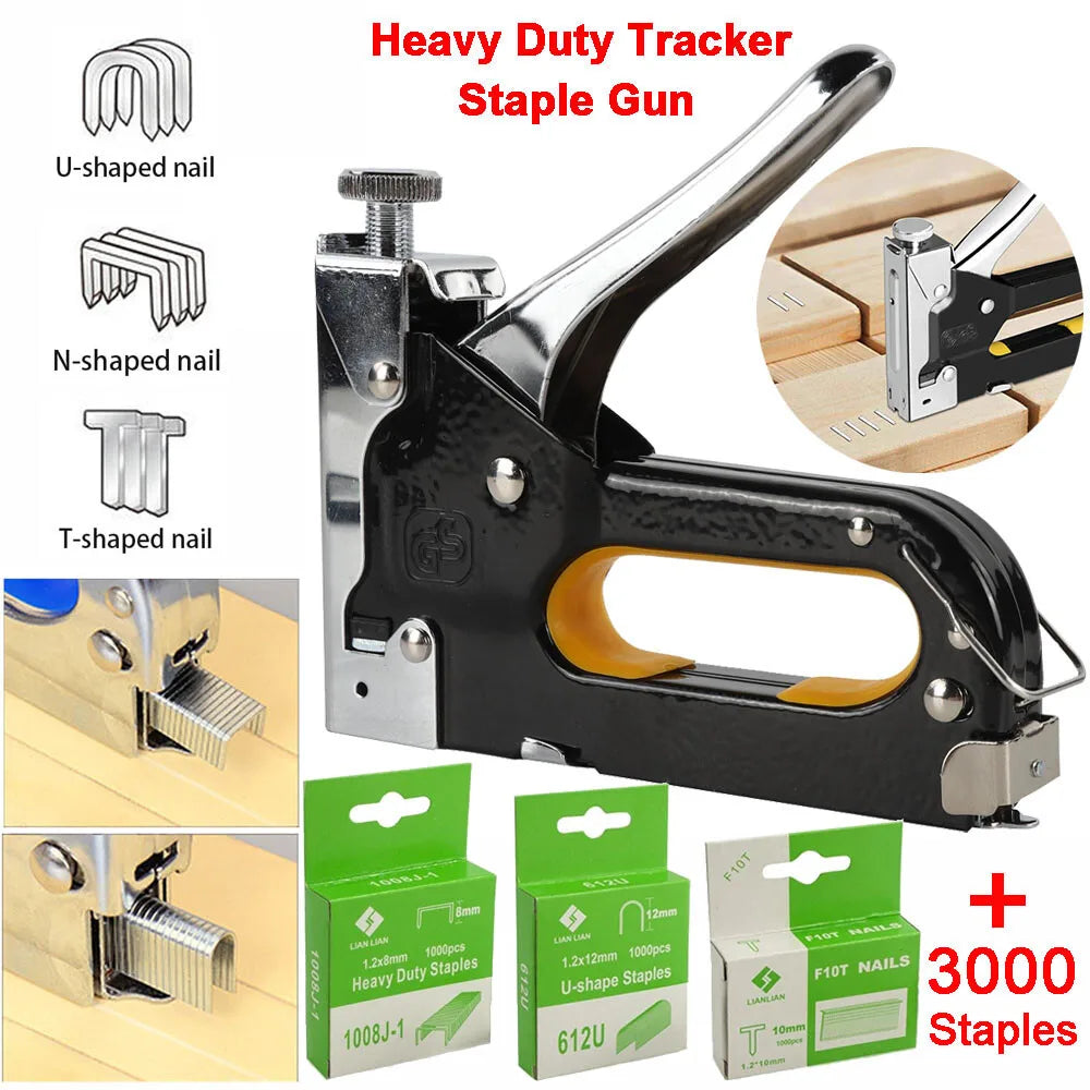 Heavy Duty Tacker Staple Gun Upholstery Stapler Fabric Wood Craft 3000Pc Staples