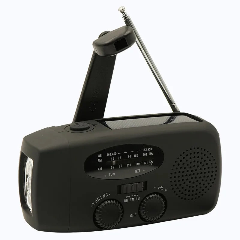 2000mAh Emergency Radio RechargeablePower Bank with  Portable FM Radio USB/Solar/Hand Crank Charging SOS Alarm & Flashlight