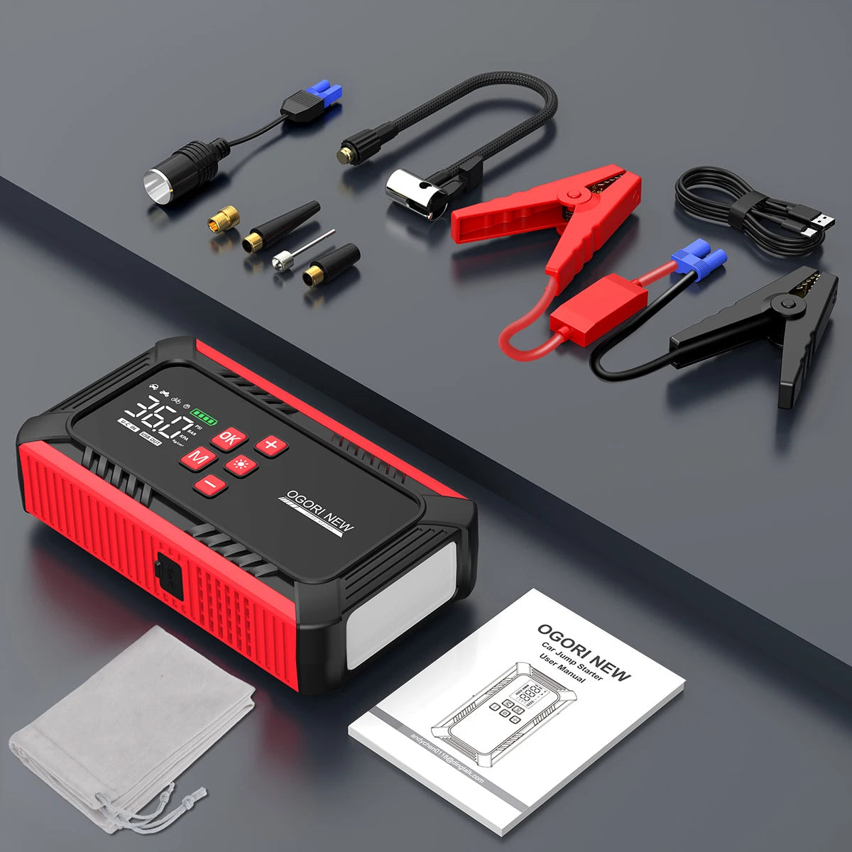 4-in-1 Jump Starter with Air Pump Starter Box Battery Pack with Digital Tire Inflator Car Battery Jump Starter