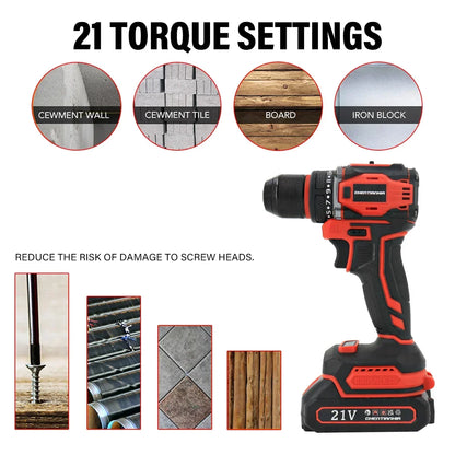 21V Brushless Electric Impact Driver Screwdriver Handheld Drill Set +2X Battery