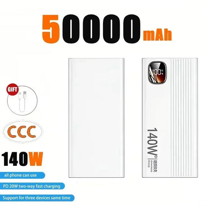 Lenovo CCC 500000mAh Power Bank 140W Large Capacity Portable Super Fast Charging Powerbank Spare Battery Digital Display Charger