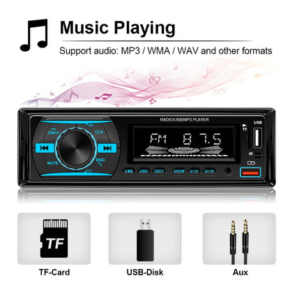 Hippcron Car Radio 1Din Stereo Player Digital Bluetooth Car MP3 Player Color FM AUX Radio Stereo Audio Music USB TF with In Dash