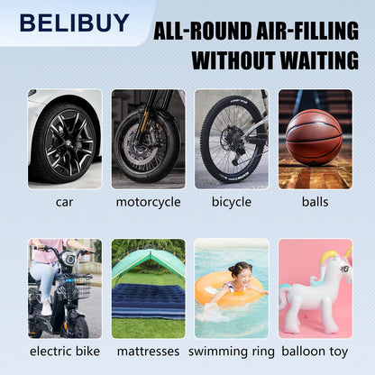 BELIBUY Portable Tire Inflator Car Tire Inflator Tire Inflator Pump With Digital Display Electric Inflator Mini Bicycle Air Pump