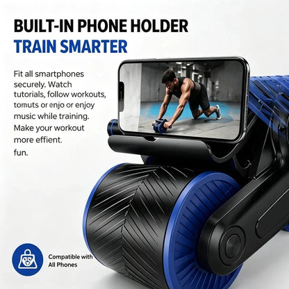 Auto Rebound Double Wheel Ab Roller With Phone Holder Non‑Slip Abdominal Exercise Roller Core Workout Equipment For Fit Beginner