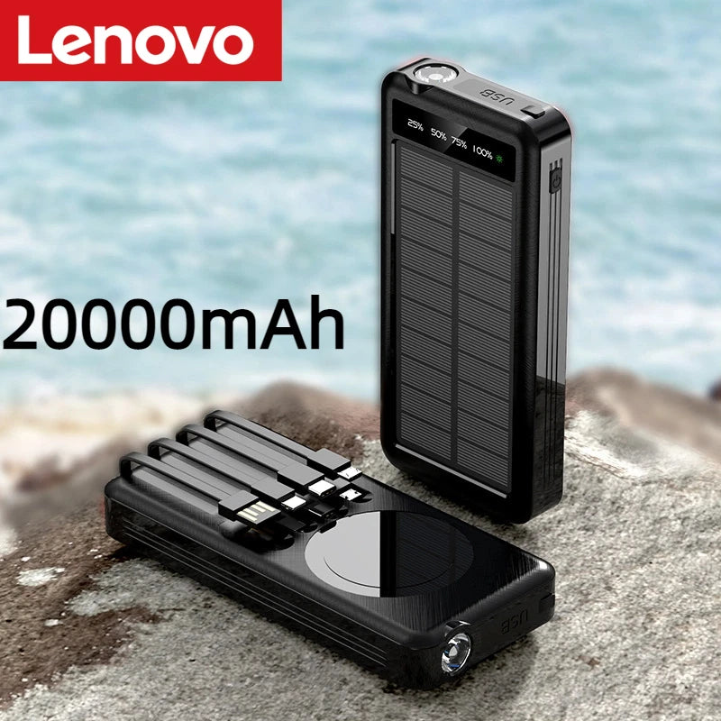 Lenovo 100000mAh 2 In 1 Solar Wireless Power Bank Large Capacity Portable Charger Fast Charging External Battery For Phone New