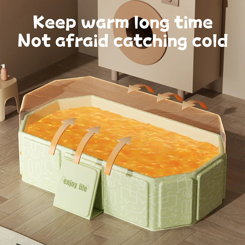 1PC green and white children's portable thick folding bathtub, suitable for travel
