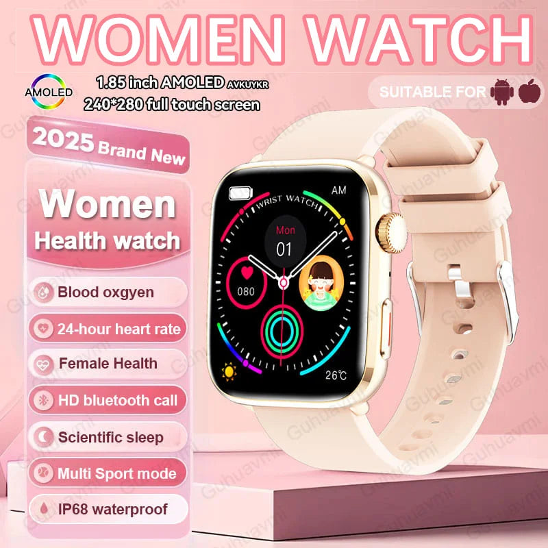 2025New NFC Smat Watch Women 1.85-inch Blood Pressure Heart Rate Bluetooth Call Female Health Smarwatches Ladies For Android IOS