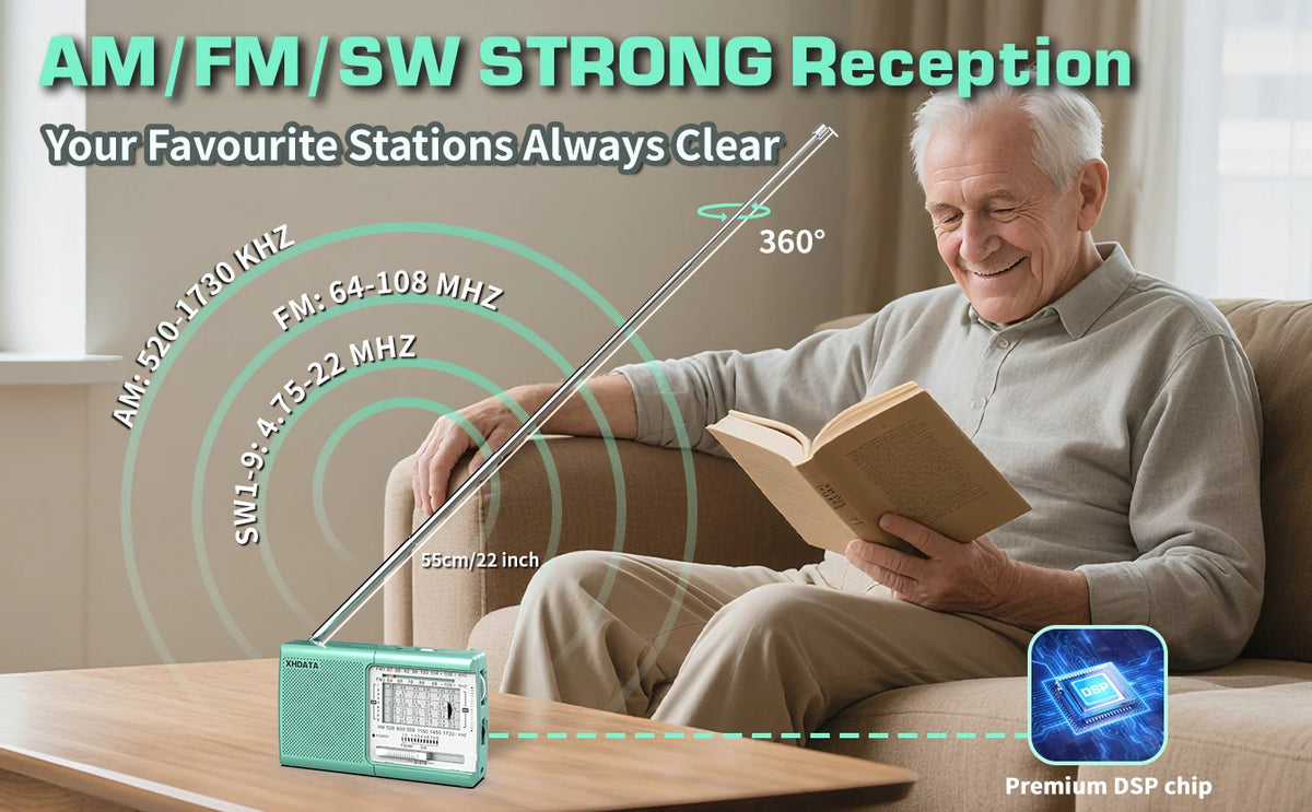 XHDATA D219 Portable Radio AM FM MW Shortwave Receiver Pocket Radio High Sensitivity Multi Band Radio with Speaker Earphone Jack