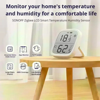 SONOFF SNZB 02D Zigbee Temperature Humidity Sensor SNZB-02D LCD Remote Real-time Monitoring Alexa Google Home Voice Control