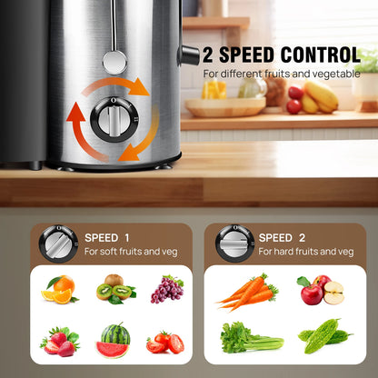 Juicer Machine, Feed Chute for Fruits, Vegetables & Citrus, 2-Speed Centrifugal Juice Extractor, 500ML Capacity