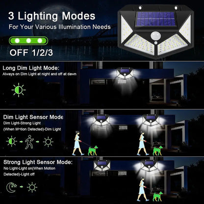 4X 100LED Solar Power PIR Motion Sensor Wall Lights Outdoor Garden Security Lamp