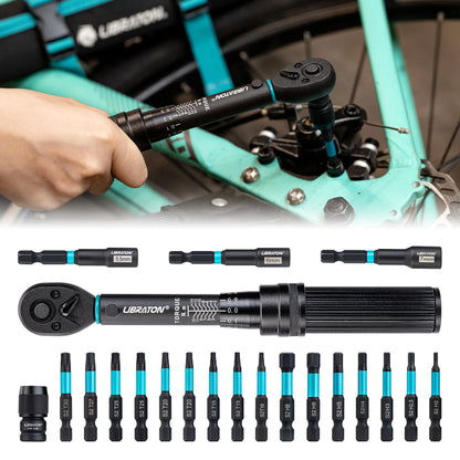 21pcs Bike Torque Wrench 1/4" 2-14Nm Bike Torque Wrench Set Socket Spanner with Impact Bit Bicycle Motorcycle Ratchet Repair Kit