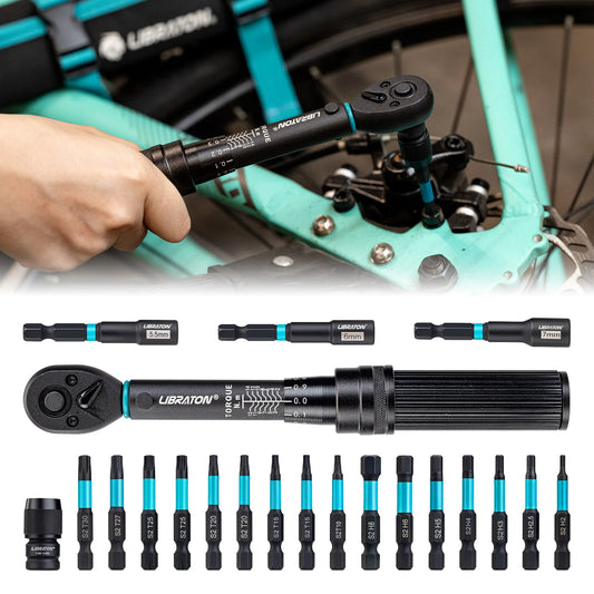 21pcs Bike Torque Wrench 1/4" 2-14Nm Bike Torque Wrench Set Socket Spanner with Impact Bit Bicycle Motorcycle Ratchet Repair Kit
