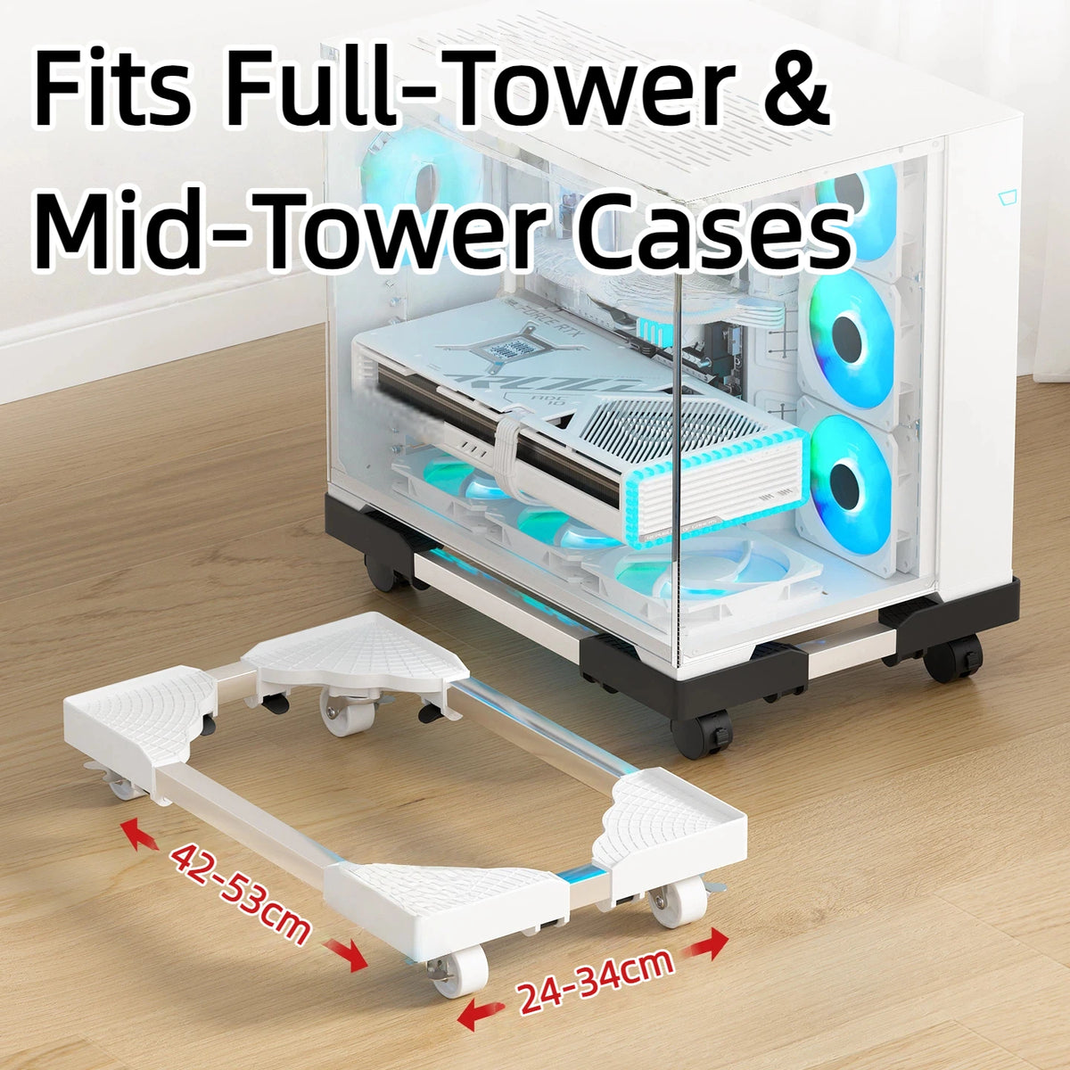 Mobile Extendable Computer Cart Adjustable Stand With Universal Wheels For Office CPU Tower Anti Slip Breathable Design