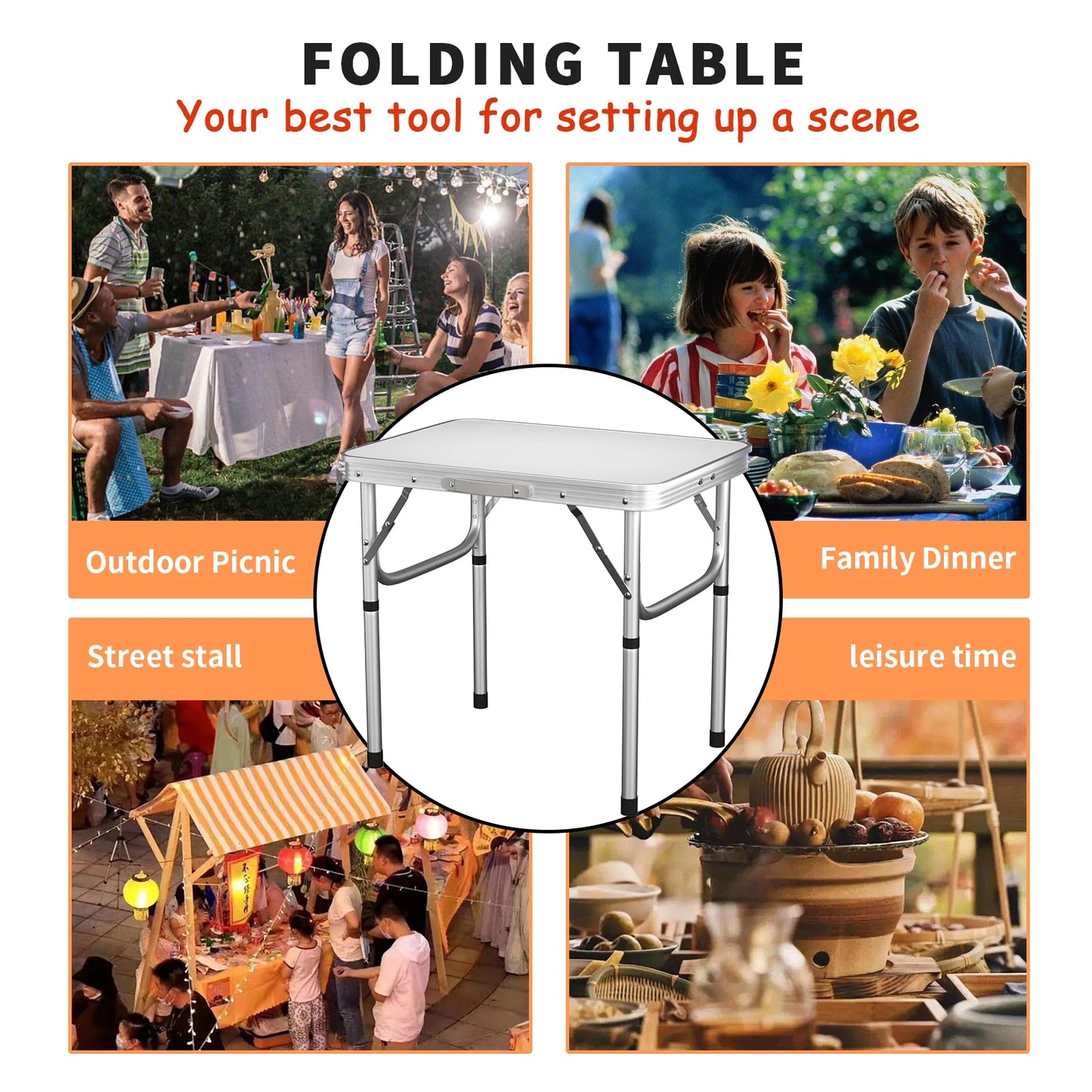 Mini Folding Camping Table, Aluminum Frame with Carry Handle, Adjustable Height, Portable Lightweight and Easy to Carry,