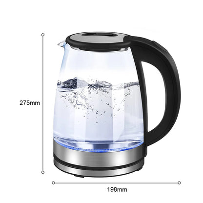 2L Larger Capacity Electric Kettle 220V Glass Tea Kettle Home Kitchen Water Heater 1500-1800W EU/UK Plug Water Boiler